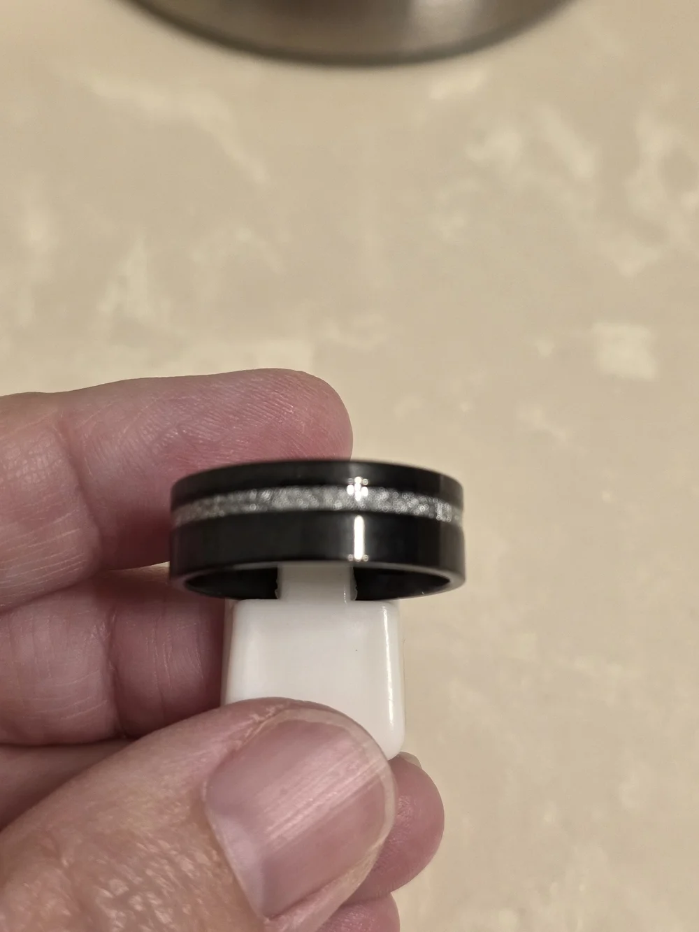 Black Men's Tungsten Ring with Silver Accent